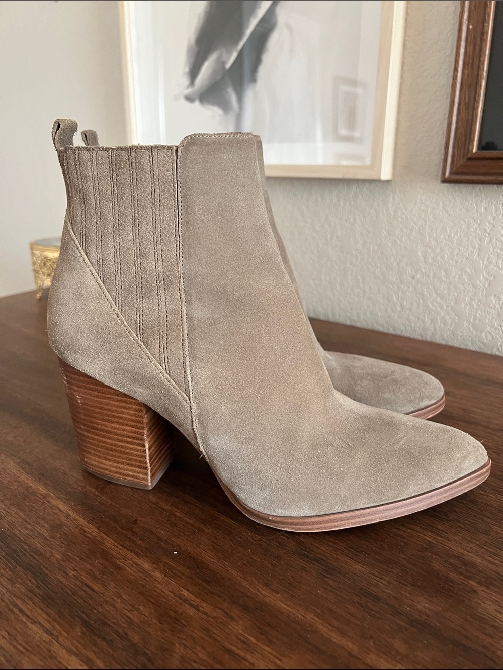 Marc Fisher LTD Alva Pointy Toe Suede Booties - Light green - Size 9.5